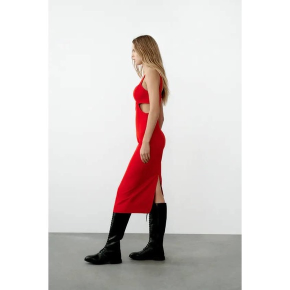 ZARA Blogger  Red Strappy Cut Out Midi Dress 9878/189 Large NWT - Picture 8 of 10